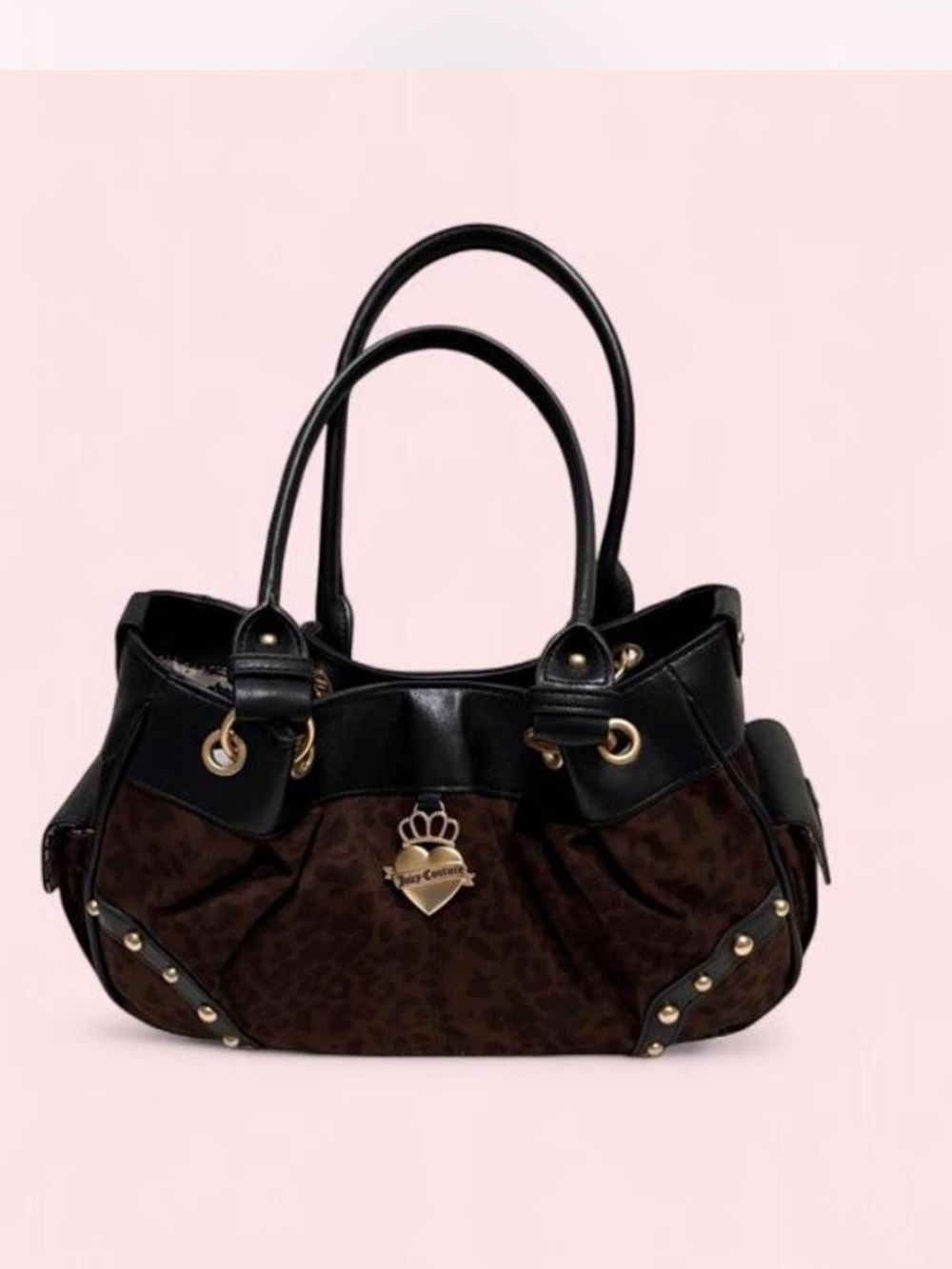 Juicy Couture Brown and Black Leopard-Print Shoulder Bag with Gold Accent